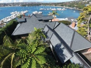 View looking down and towards the water - Installation of Cwt-Y-Bugail Welsh Slate in Point Piper