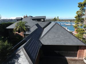 Side profile view looking towards the water - Installation of Cwt-Y-Bugail Welsh Slate in Point Piper